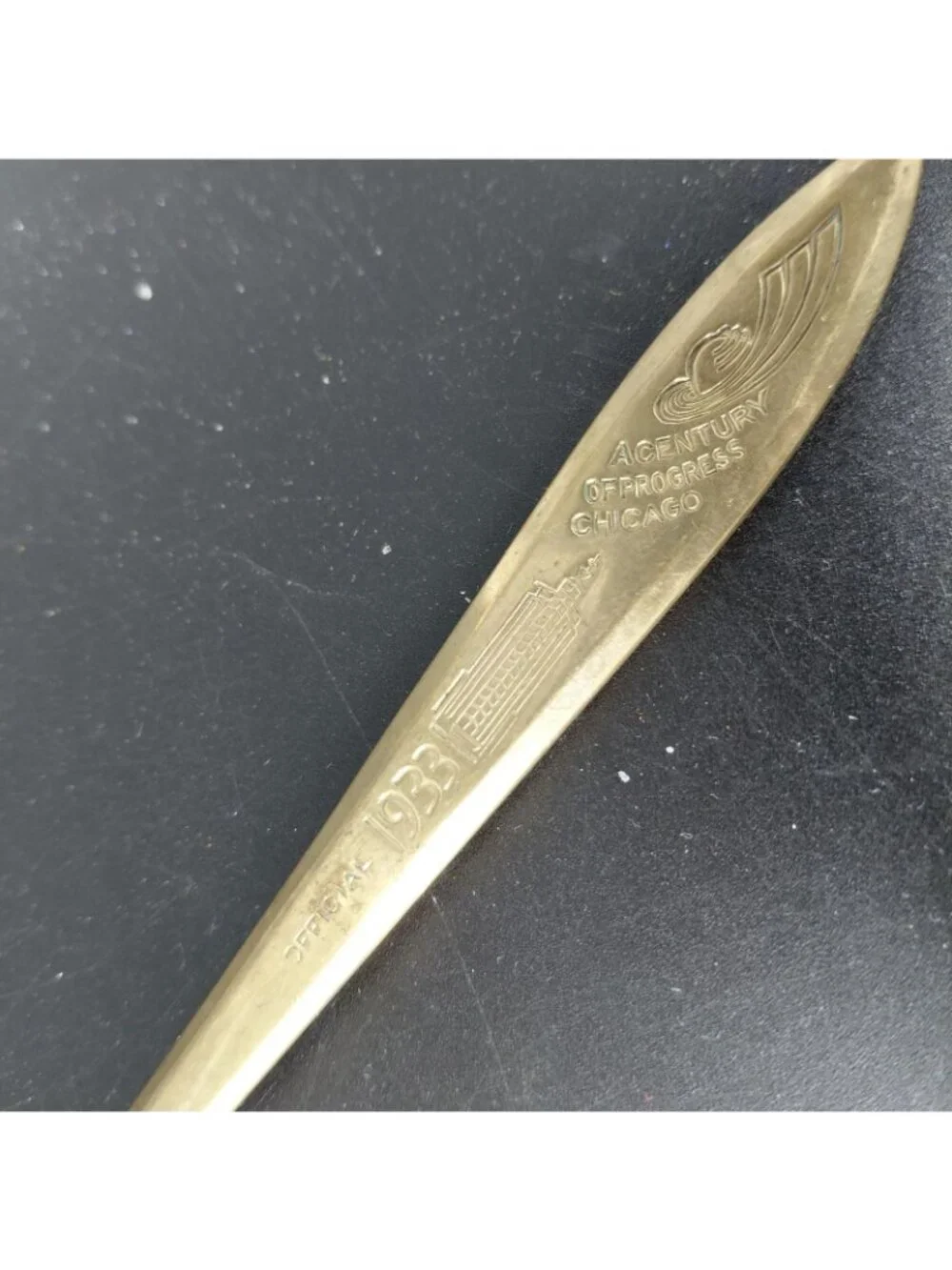 Vintage Dirigold 1933 Century Of Progress Chicago Souvenir Spoon Worlds Fair